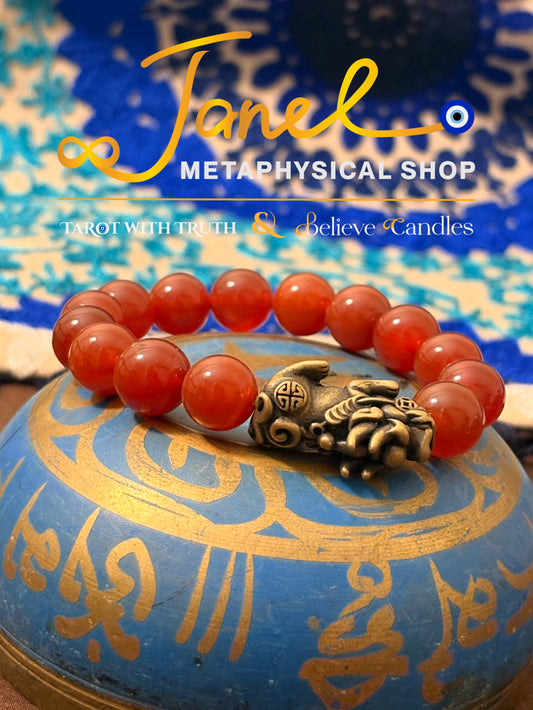 RED CARNELIAN BRACELET WITH PIXIU (DRAGON)
