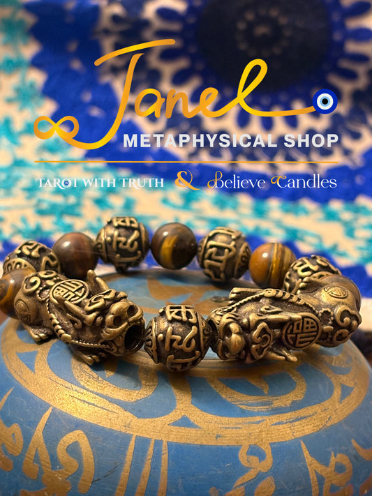 TIGER'S EYE & DOUBLE PIXIU (DRAGON) BRACELET