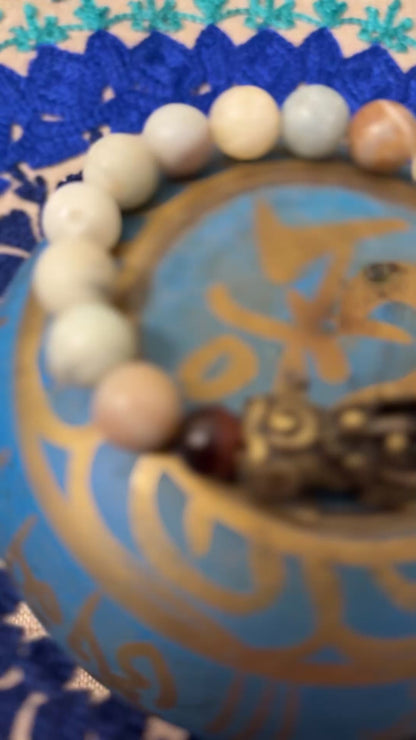 RIVER AGATE BRACELET WITH PIXIU (DRAGON) & TIGER'S EYE